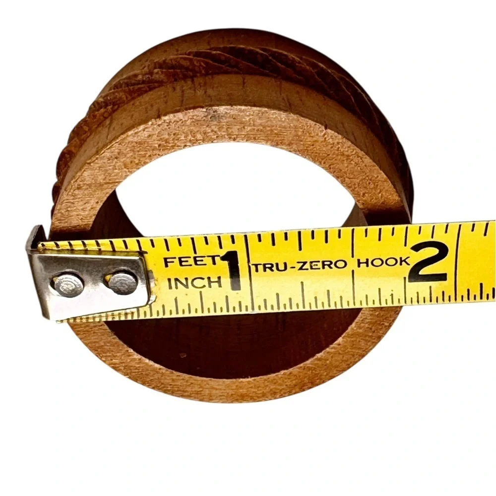 Vintage Napkin Rings Carved Wooden Dark Brown Wood Natural Boho Mixed Lot of 8